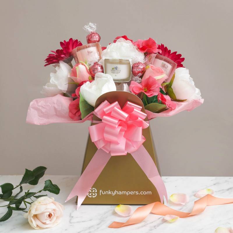 Pretty in Pink Chocolate and Yankee Candle Bouquet