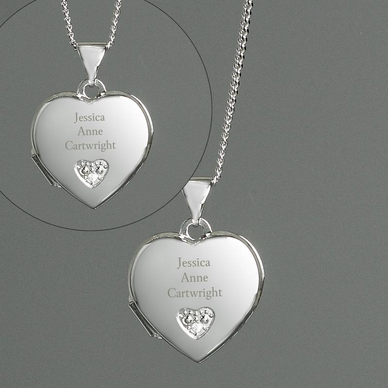 Personalised Sterling Silver and Cubic Zirconia Heart Locket Necklace