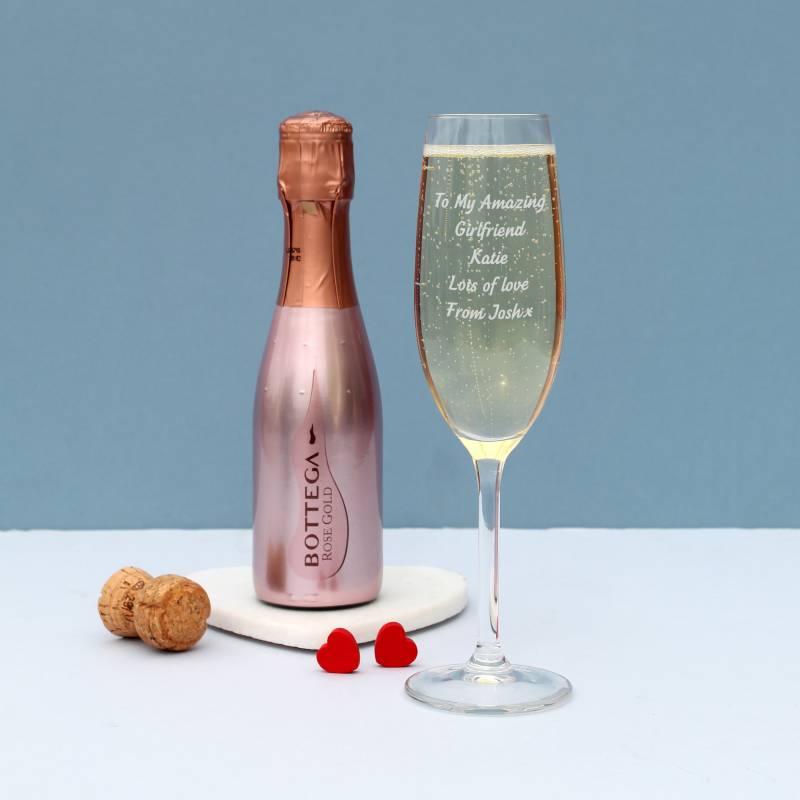 Personalised Flute & Mini Rose Bottega Prosecco Set